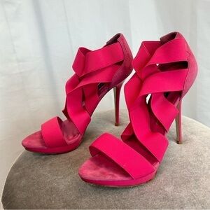 Zara neon fluorescent pink suede elastic band crisscross stiletto high heels 39
